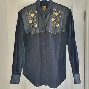 Vintage 80s/90s Tzatz Gold Heart Western Blouse Size L Made in Canada